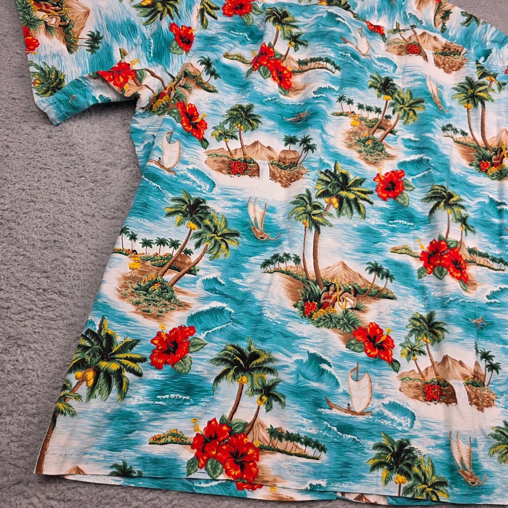 RJC Hawaiian Shirt Mens 4XL Blue Vintage Made in USA Cotton Tropical Scenic Tiki - Picture 11 of 12